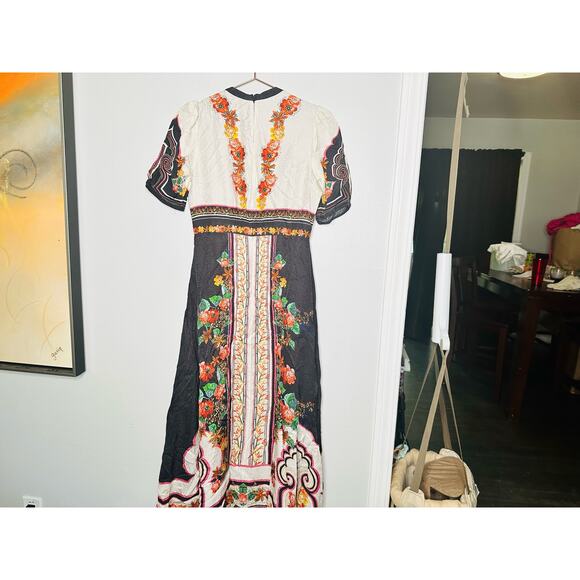 SALONI Tabitha 100% Silk Black Red A-Line Skirt Cutout Scalloped Bodice Dress 8 - Picture 6 of 15